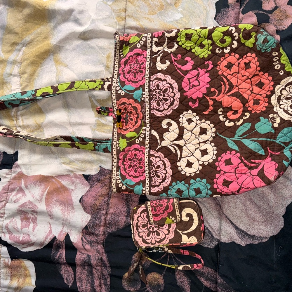 Vera Bradley Floral Patterned Tote Bag and Wallet Set